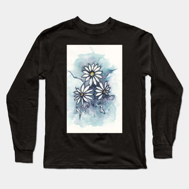 Three Sweet Wild Daisies in Ink and Watercolor Long Sleeve T-Shirt by ConniSchaf